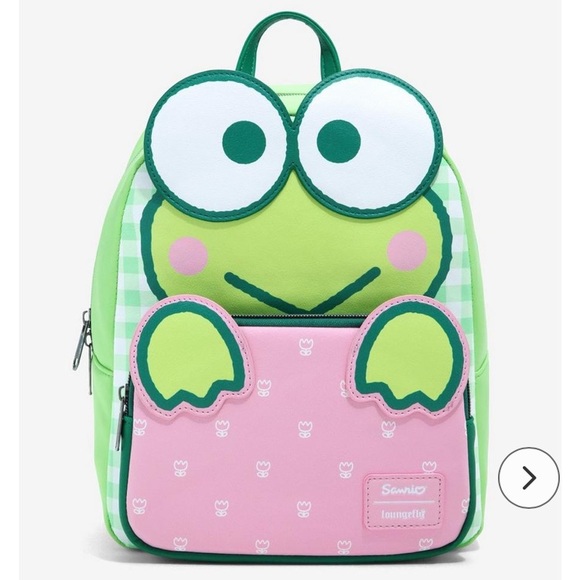 SOLDOUT 💕💚 New Sanrio Loungefly Keroppi Frog 3D Cosplay Gingham Mini Backpack 💕💚 - Picture 1 of 4